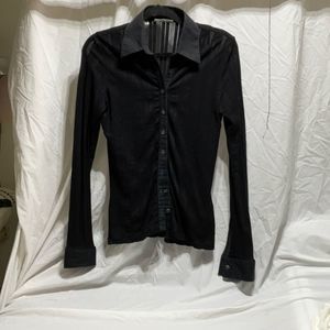 Woman’s “Rayure” semi sheer button down top